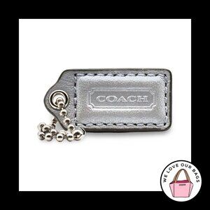 1.5" Small COACH Light Gray Leather Nickel Key Fob Bag Charm Keychain Hang Tag